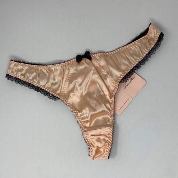 Agent Provocateur Felinda Nude Black Silk Thong AP4 Large NWT